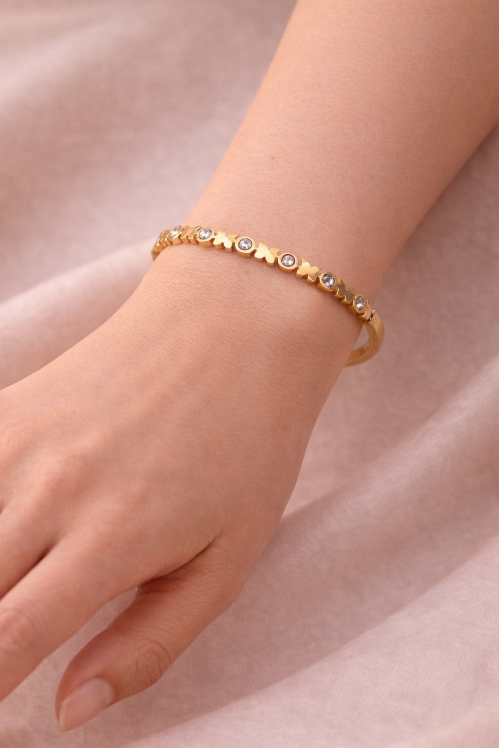 Butterfly Crystal Gold Bangle (S)