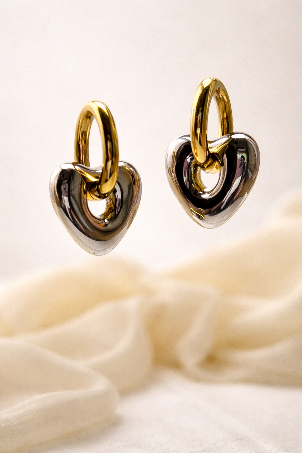 Dual Tone Heart Hoop Earrings