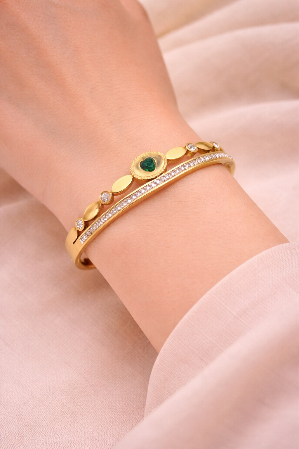 Mira Shine Cuff – Green Stone Bracelet