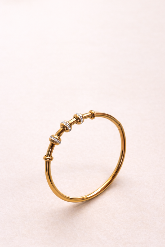 Aurex Crystal Bead Gold Bangle Bracelet