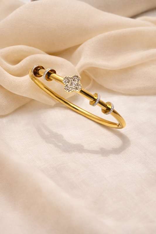 Flora Charm Gold Bangle Bracelet