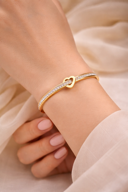 Open Heart Crystal Gold Bangle(S)