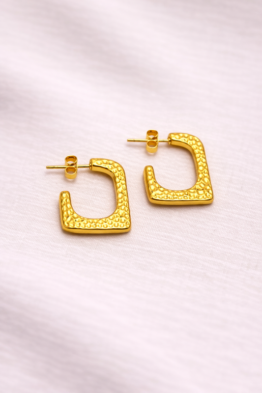 Hammered Edge Gold Studs