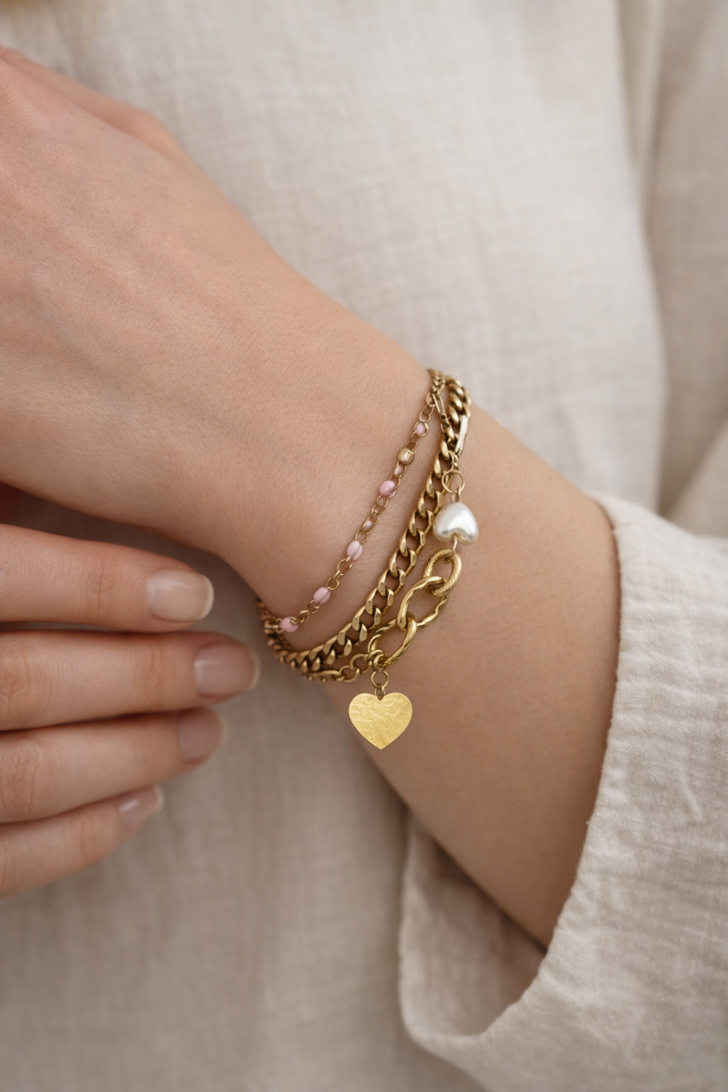Heart Charm Layered Bracelet