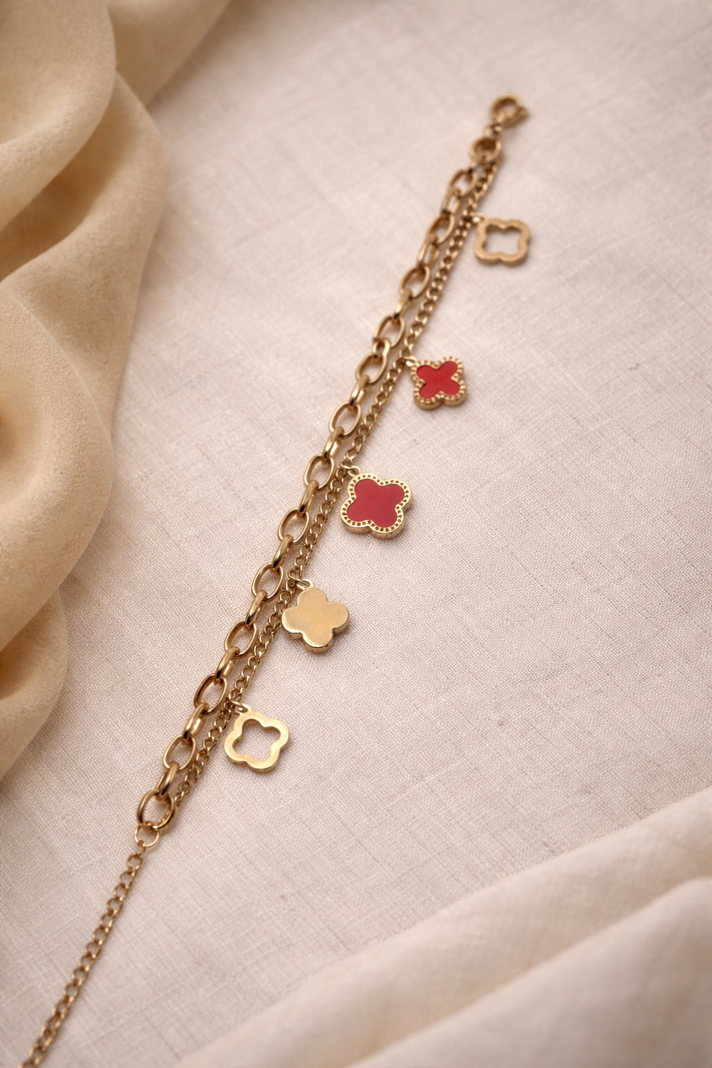 Red Clover Charm Bracelet