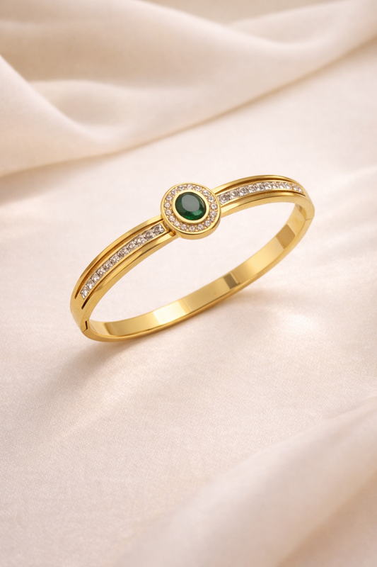 Green Stone Halo Bangle Bracelet (S)