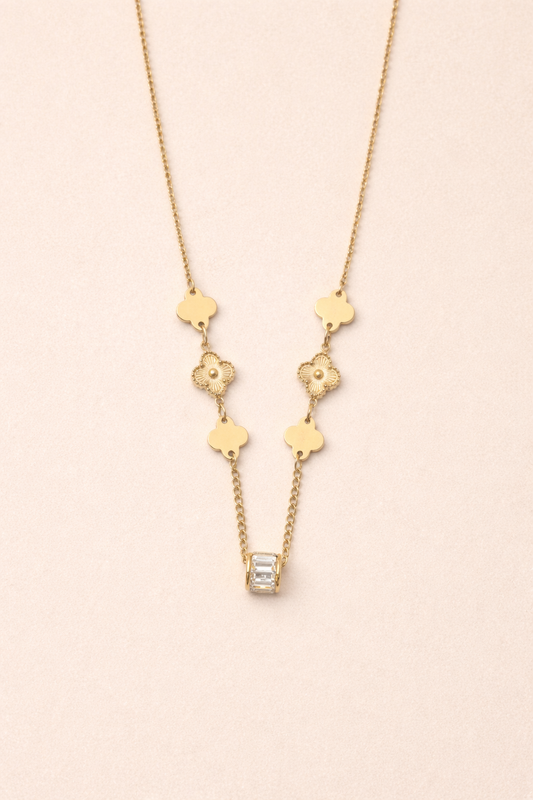 Clover Crystal Drop Necklace