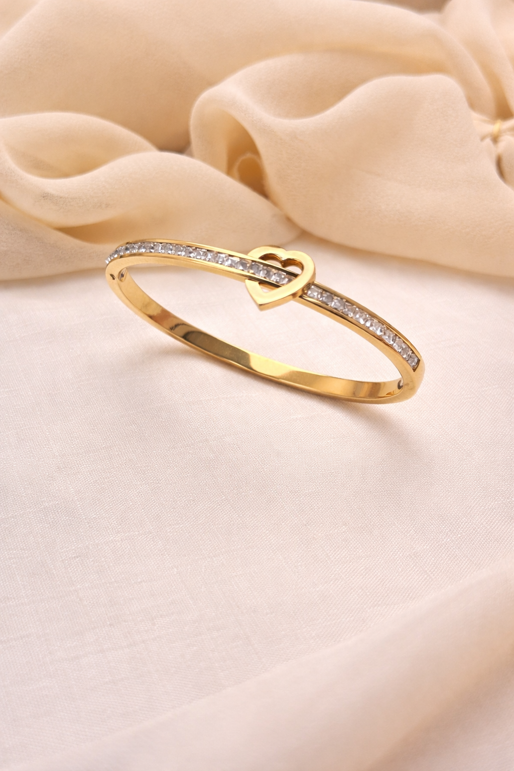 Open Heart Crystal Gold Bangle(S)