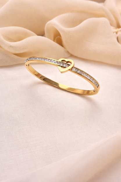 Open Heart Crystal Gold Bangle(S)