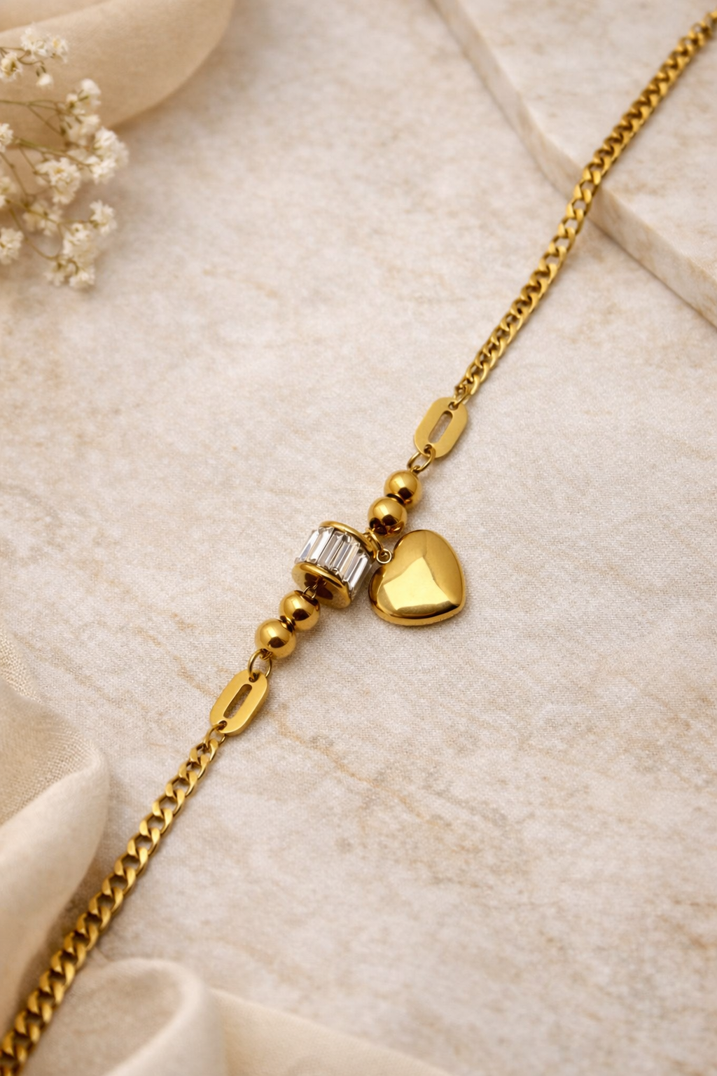 Heart Charm Crystal Bracelet