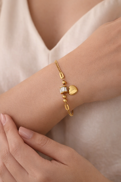 Heart Charm Crystal Bracelet