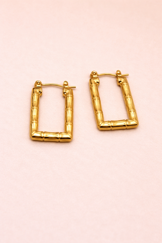 Bamboo Style Rectangle Hoop Earrings