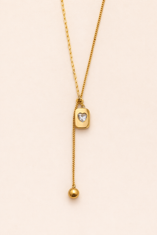Heart Crystal Lariat Necklace