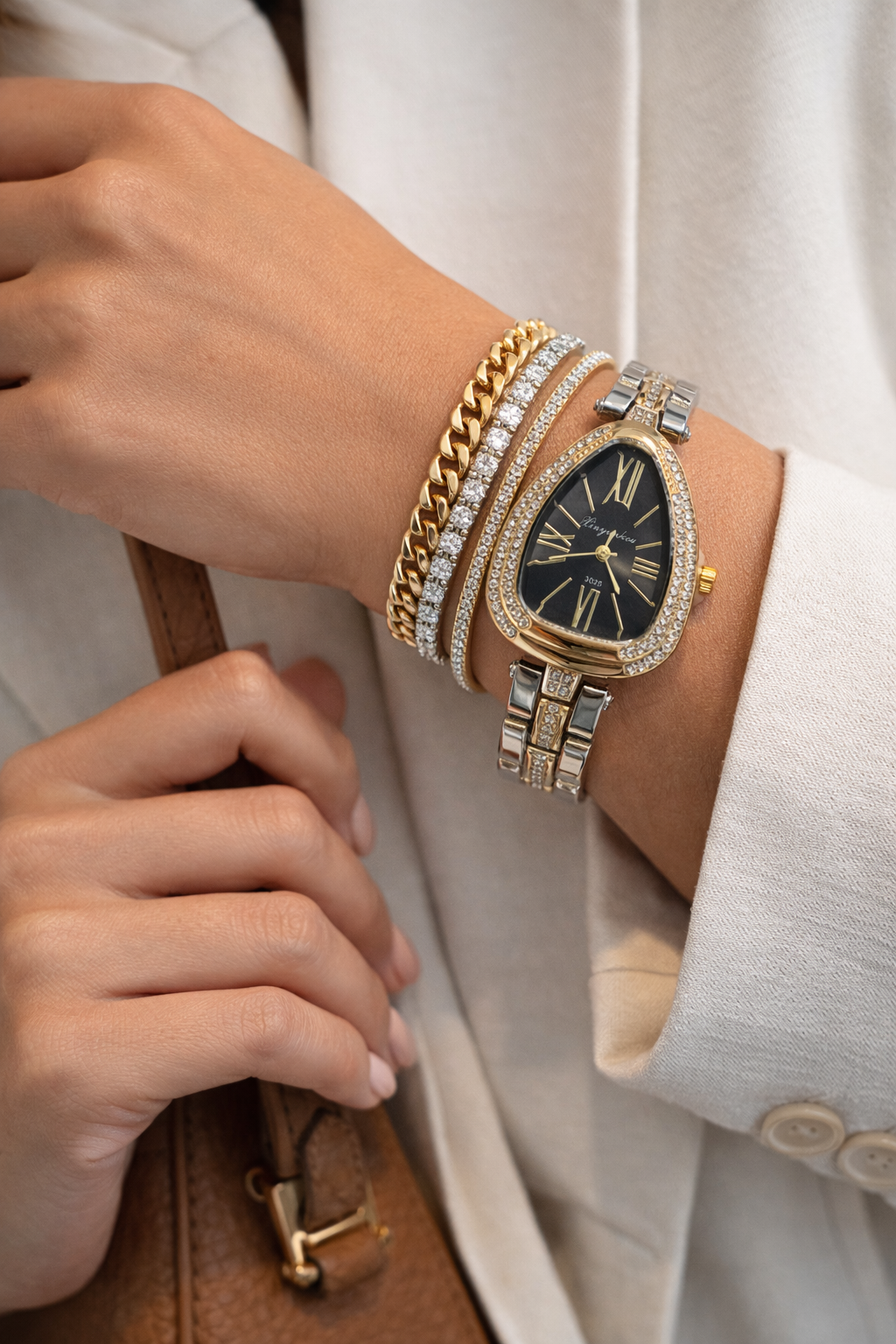 Vintage Teardrop Watch with Diamond Detailing