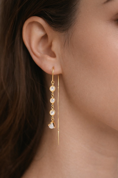 The Threader Earrings- Crystal Stone