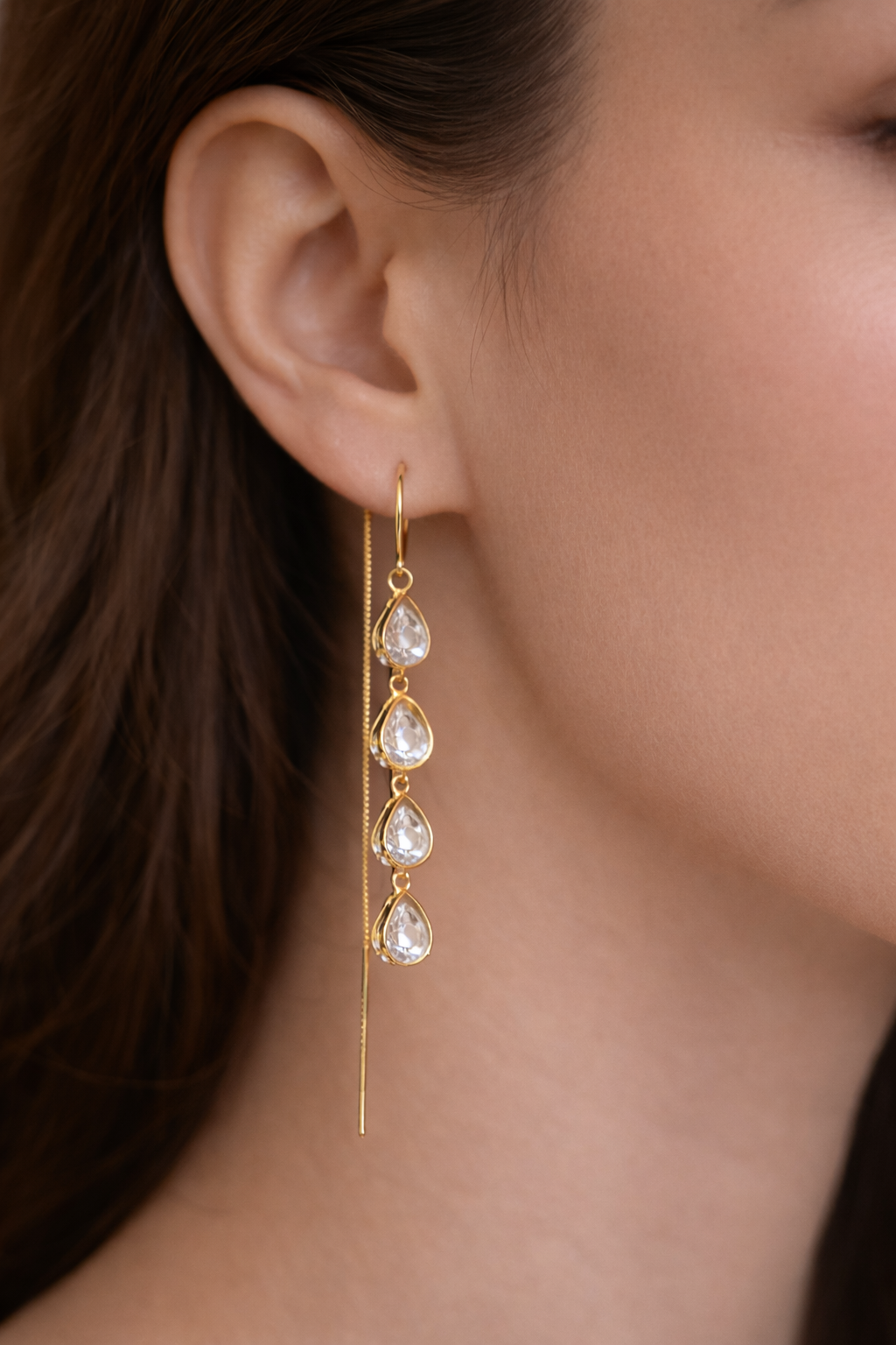 The Threader Earrings- Drop Stones