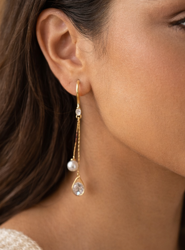 The Threader Earrings-Pearl Drop