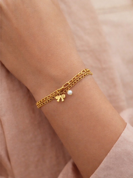 Golden Bow Pearl Bracelet