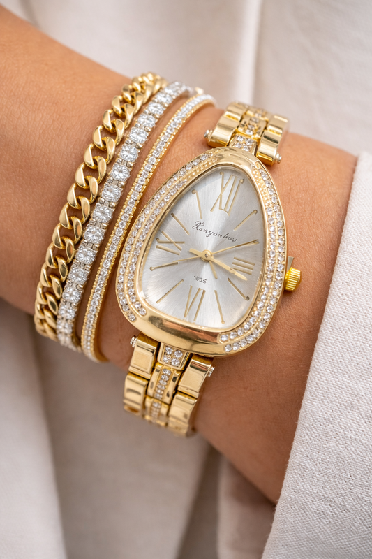 Vintage Teardrop Watch with Crystal Detailing