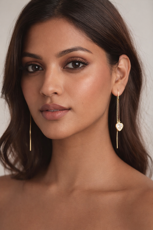 The Threader Earrings- Heart Drop