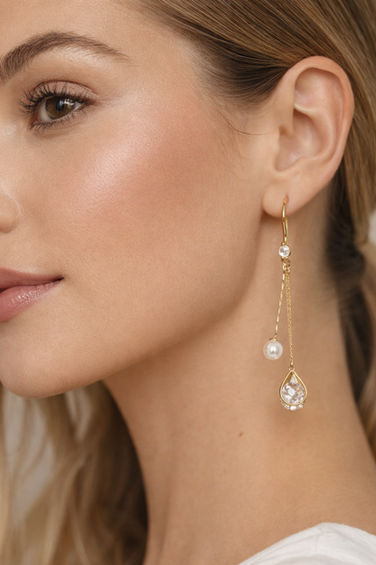 The Threader Earrings-Pearl Drop