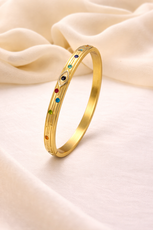 Evil Eye Multi-Stone Gold Bangle