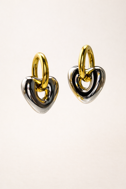 Dual Tone Heart Hoop Earrings