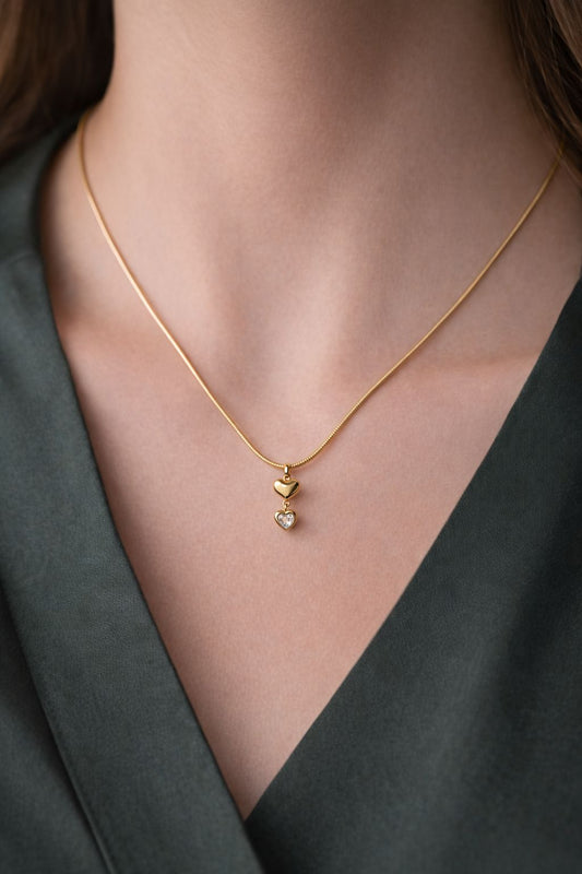 Dainty Double Heart Gold Necklace
